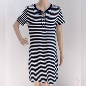 Chaps Navy White Striped Short Sleeve 100% Soft Cotton Sporty Dress Size M
